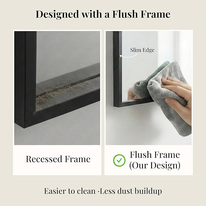 40"x30" Black Bathroom Mirror for Wall, Shatterproof Tempered Glass, Rectangle Narrow Frame Large Vanity Mirror, H/V Wall-Mounted