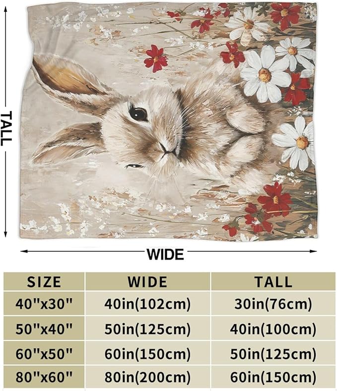 Farmhouse Rabbit Blanket Rustic Bunny Throw Blanket Country Soft Cozy Fleece Fuzzy Stuffed Plush Flannel Gifts for Girls Women Boys Kids Adults 60"X80"
