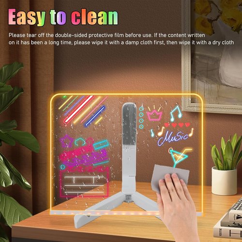 LED Note Board by [Brand Name] - Colorful Light Up Acrylic Message Board | 5.9 x 5.9 Inch Dry Erase Drawing Board for Home, Office & School