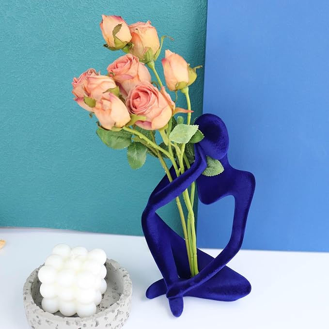 Dnoifne Abstract Thinker Statues and Sculptures, Resin Blue Flocked Thinker Statue Ornaments, Housewarming Gifts, Modern Figurines Decor for Living Room Dining Room Bathroom Office Desk