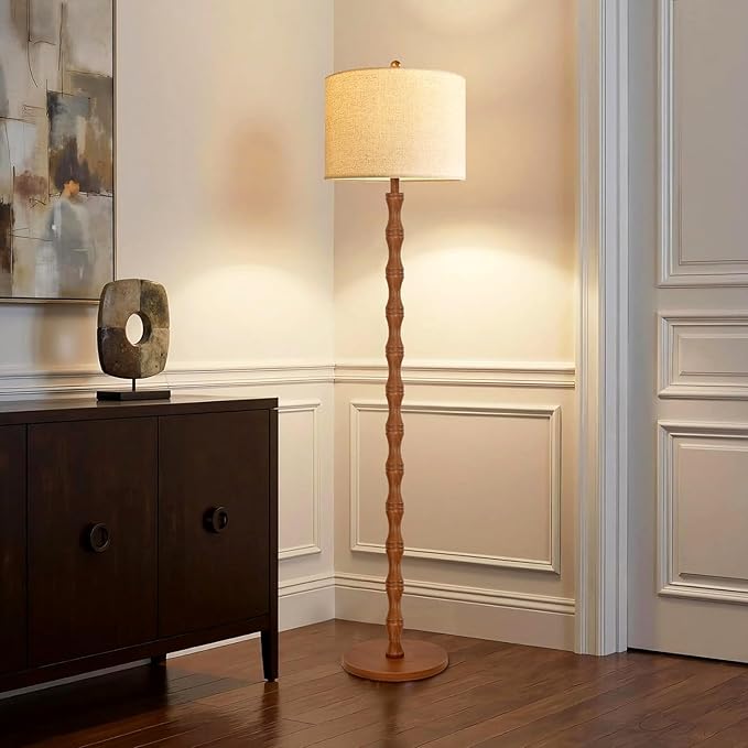 QIYIZM Wood Floor Lamp for Living Room,Bedroom,Vintage Standing Lamp with Remote Dimmable,Farmhouse Mid Century Tall Lamp Rustic Industrial Retro Floor Light Boho Bohemian