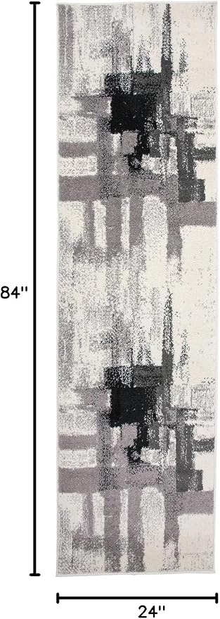Rugshop Black Contemporary Abstract Runner Rug — Non-Shedding for Hallway, Entryway and Kitchen 2' x 7'