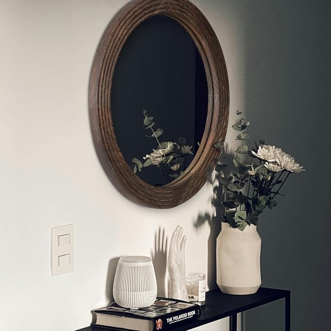 LOSOUR Round Mirror, Farmhouse Decor Solid Wood Frame Wall Circle Mirror, Decorative Mirrors for Bathroom Over Sink, Living Room, Entryway,Bedroom, Entryway, Hallway,Foyer (1, Coffee, 20" L x 20" W)