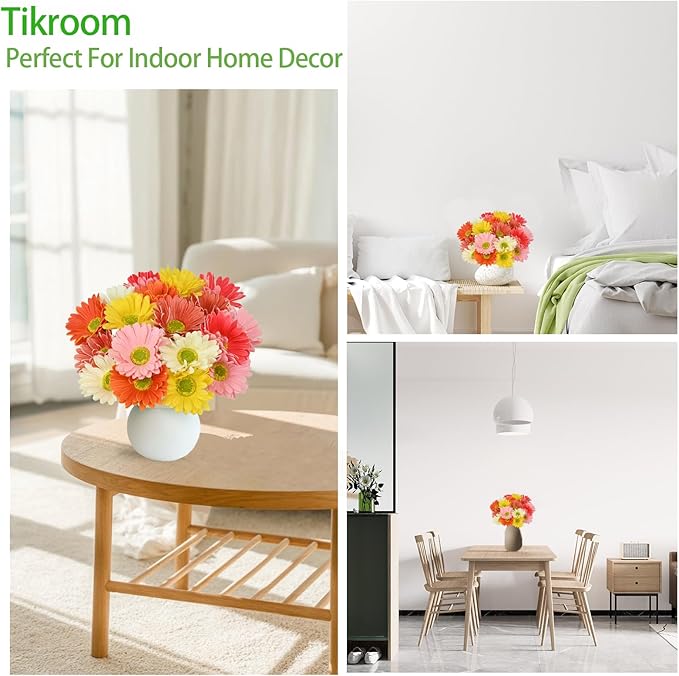 18 Pcs Artificial Gerbera Daisy Flowers Multiclor PU Artificial Fake Daisies Real Touch Bouquet with Stems for Home Arrangements Vase Wedding Birthday Party Office DIY Floral Decorations