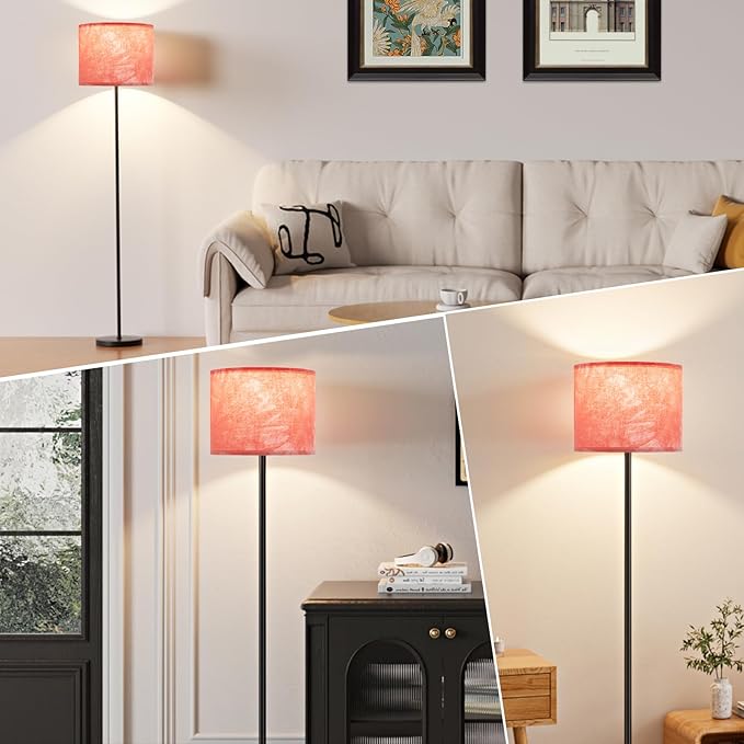Ambimall 60'' Modern Floor Lamp with Shade, Tall Lamps for Living Room, Bedroom, Office, Dining Room, Hand-Dyed Pink Lampshade(Without Bulb)