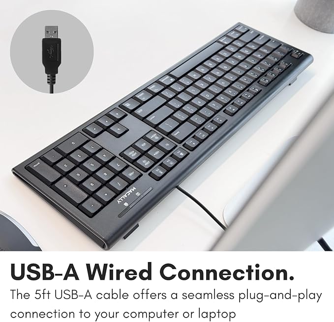 Macally Full Size Wired Mac Keyboard - Compatible with All Macs with USB Port - Wired Keyboard for Mac Mini / Pro, Macbook Pro/Air, iMac with Number Pad & 16 Apple Shortcut Keys Spill Proof - Black