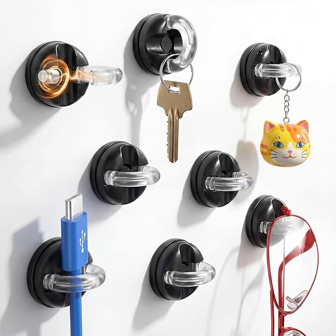 8 Pcs Rotatable Cord Organizer 1s Clip-on Magnetic Cord Holder Strong Adhesive Easy-Open Cable Clips for Bedside, Desk, Home, Office, Works as a Hanging Hook, Holds up to 2.2 Lbs
