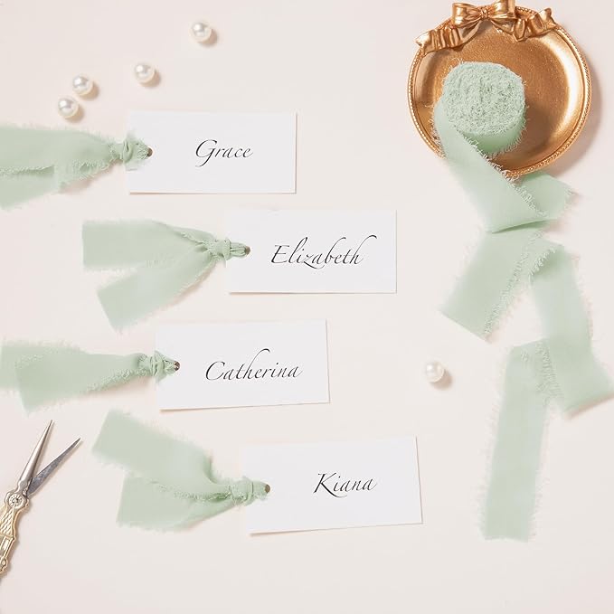 DORIS HOME Sage Green Chiffon Ribbon for Flower Bouquet, 1" x21Yd Fabric Ribbon for Gift Wrapping, Handmade Frayed Ribbon for Wedding Invitations/Christmas Decorations