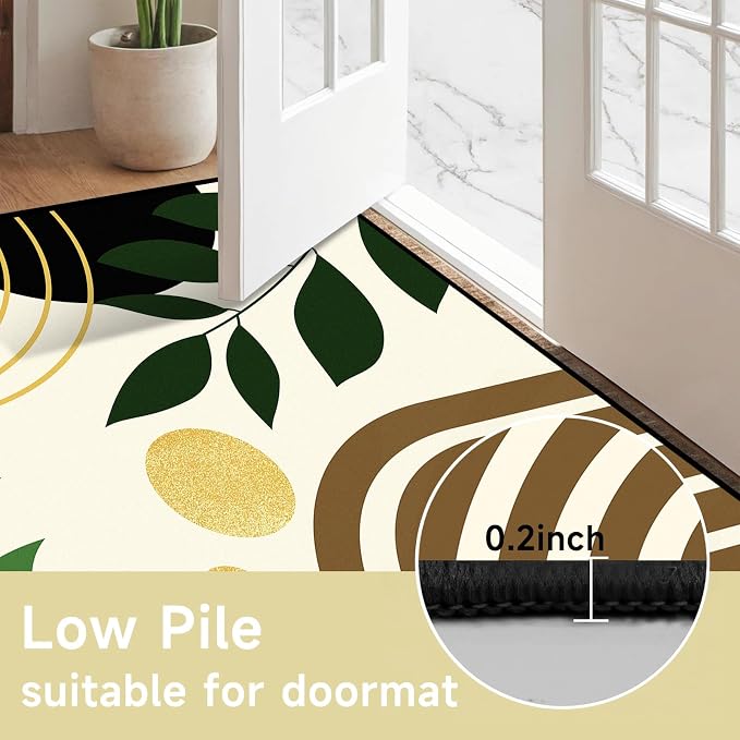 Modern Abstract Rug Geometric Area Rug Boho Green Leaf Floor Mat Soft Washable Carpet for Bedroom Living Room Kitchen Nursery Playroom Home Decor 6'x9'