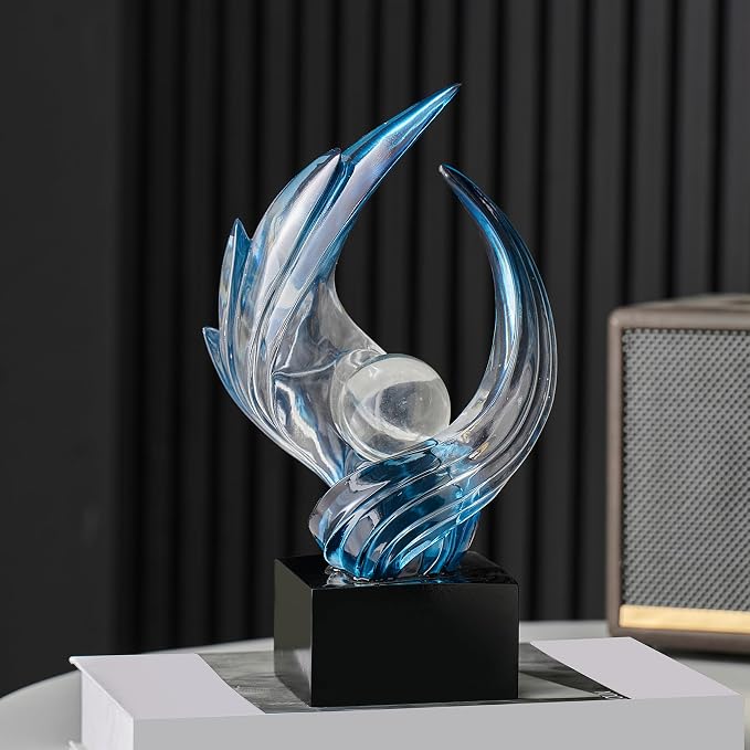 Modern Abstract Resin Sculpture, 11" H x 5.1" W Transparent Navy Blue Art Statue for Home Decor, Office Desk Living Room Bookshelf TV Stand Centerpiece Decorations, Unique Gift Idea