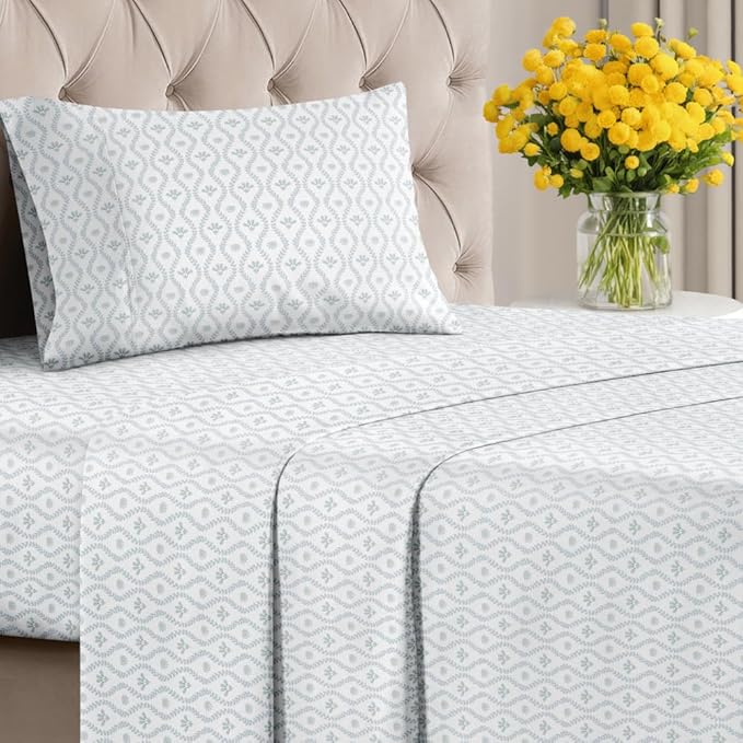 Floral Sheets - Damask Floral Bed Sheet Set - 1 Flat & 1 Fitted & 1 Pillowcase w/ Deep Pockets - Comfy, Wrinkle & Fade Free Boho Botanical Bedding - Ultra-Soft, Breathable and Cooling - Twin Size