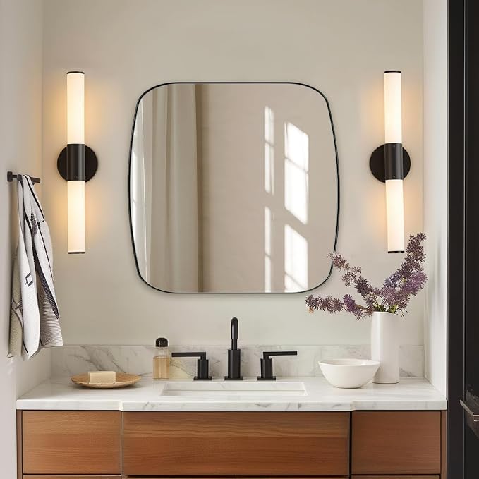 ANDY STAR 24x24 Black Bathroom Mirror, Oblong Vanity Mirror with Stainless Steel Metal Frame, Matte Black Mirror for Over Sink, Modern Anti Rust Wall Mounted