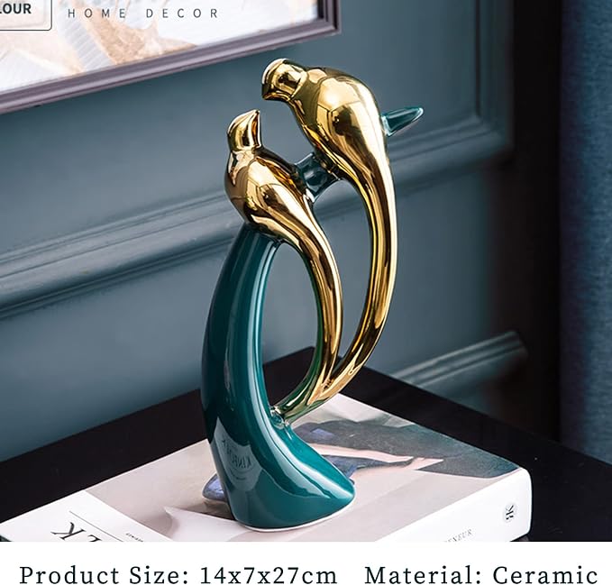 Modern Abstract Art Ceramic Statue Birds Statues Gold Ceramic Birds Figurines Home Decor,Collectible Figurines Sculpture Decoration Ornaments for Living Room,Office,Kitchen,Bedrooms(Lovebirds)