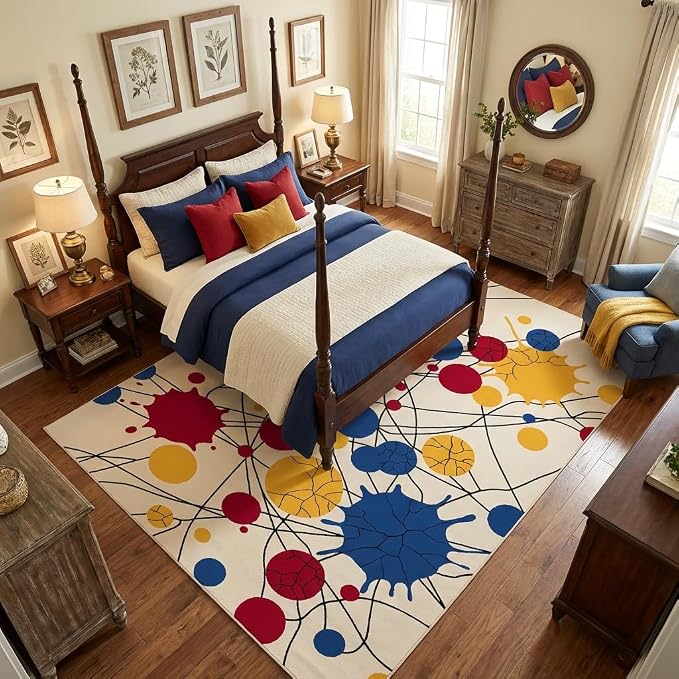 5x7 Modern Abstract Design Area Rugs for Living Room, Colorful Paint Splatter Washable, Non-Slip Soft Short Pile Carpet for Kids Room, Bedroom & Playroom