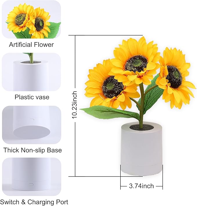 WSYEAR Sunflower Gifts for Women-Sunflowers Flower Lamp Night Light for Bedroom Decor,Christmas Birthday Gifts for Her Mom Wife Friends Girlfriend Teacher Grandma