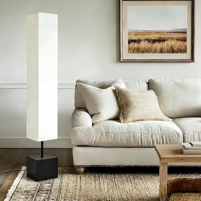 46" Floor Lamp, Modern Standing Lamp with Solid Wood Base & Xuan Paper Shade, Tall Reading Light with Foot Pedal Switch, E26 Bulb Compatible, Ideal for Bedroom, Living Room, Study