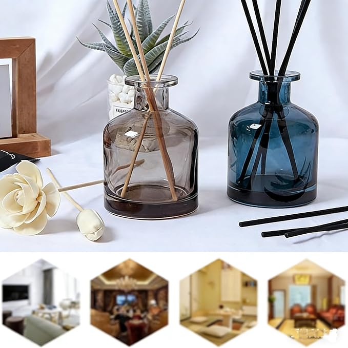 Glass Diffuser Bottles Empty Refillable Glass Container Jar 150ml / 5oz Fragrance Accessories DIY Replacement Diffuser Sticks Sets for Essential Oils Reed Sticks Crafts Spa Home Decoration (Dark Grey)
