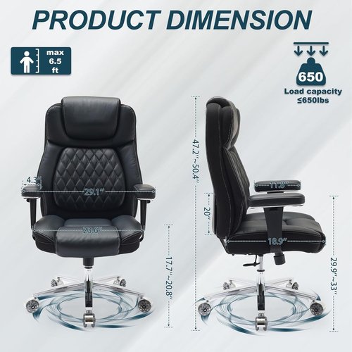 Big and Tall Office Chair by [Brand Name] - Heavy Duty 650lbs Capacity | Adjustable Ergonomic Support