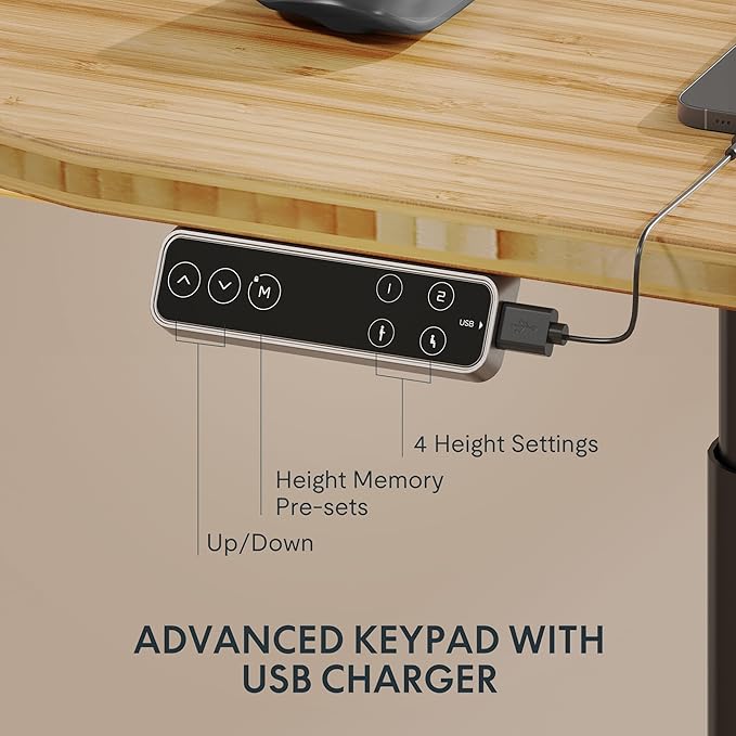 FLEXISPOT E6 Pro Oval Leg Dual Motor 3 Stages Bamboo Electric Standing Desk 48x24 Inch Whole-Piece Board Height Adjustable Electric Sit Stand Up Desk (Black Frame + Bamboo Curved Desktop)