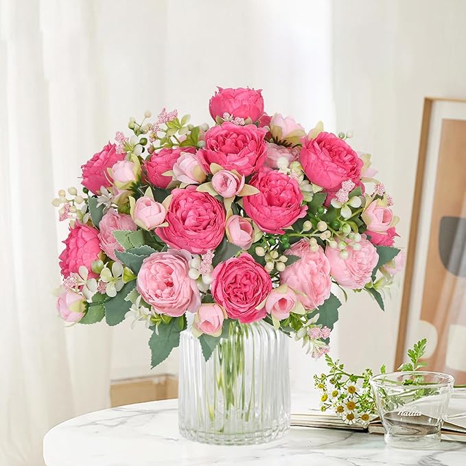 SOMYTING Peonies Artificial Flowers, Fake Flowers Pink Peonies Faux Flowers Vintage Artificial Silk Flower Peonies Bouquets Floral Arrangements Home Wedding Party Coffee Table Decor (Rose Pink, 2PCS)