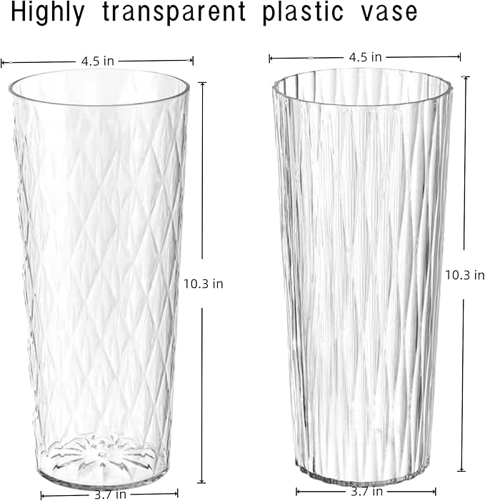 2 Clear Plastic Flower Vase, 10.2" Acrylic Rose Bouquet Vases for Home Decor Centerpieces Wedding Birthday Mothers (D4.6 2 + 2 Holder)