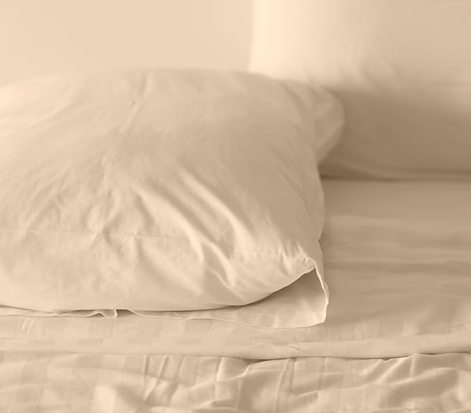 RUVANTI 100% Cotton King Size Sheets Set, 4 Pieces, Soft & Breathable Percale Weave Bedding, Deep Pocket 16", Hotel Standard, Crisp Cool Feel, Durable, Perfect Dyed Bed Sheet, Beige