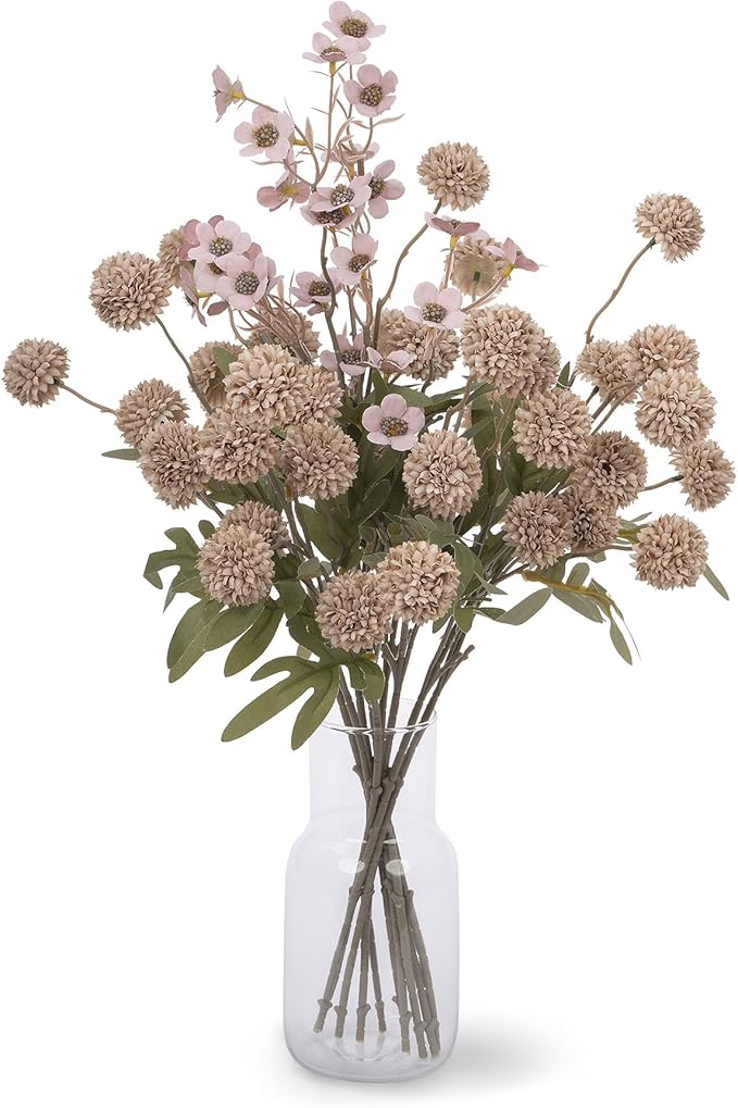 8PCS Fake Flowers Artificial Chrysanthemum Faux Mums Matching 2PCS Rose Red Daisy Faux Flowers for Vase Fall Long Stems Flower Silk Flower for Home Wedding Decoration,20.5In,No Vase,（Brown）
