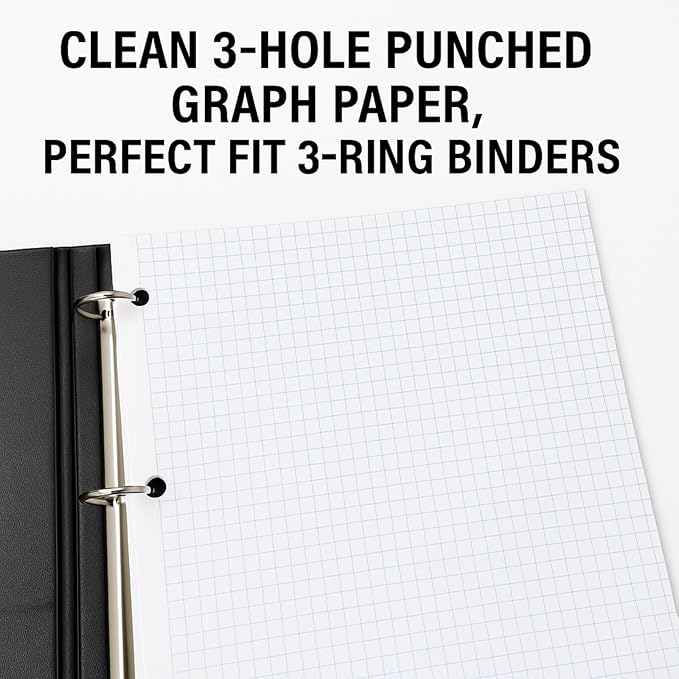 WritePads Graph Paper Loose Leaf Paper, Standard 8"x10-1/2" 4x4 Quad Ruled Notebook Paper,3 Hole Punched Filler Paper, 3 Ring Binder Paper, 300 Sheets Grid Paper, Made In USA