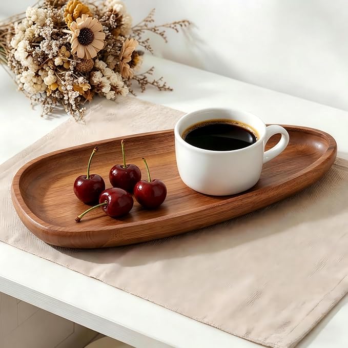 Acacia Wood Decorative Tray – Premium Craftsmanship Wooden Tray Irregular Handmade Catchall Plate for Keys, Candles, Coffee Table Décor & Entryway Organization-11.8 * 5.08 * 1.18 inch