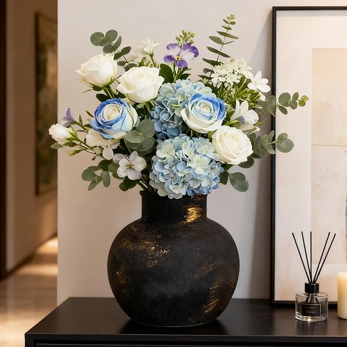 Ceramic Rustic Farmhouse Vase | 6 Inch Pottery Decorative Flower for Home Decor | Boho Vase | Terracotta for Table, Living Room, Bathroom Decoration, Shelf Decor, Mantel, Bronze