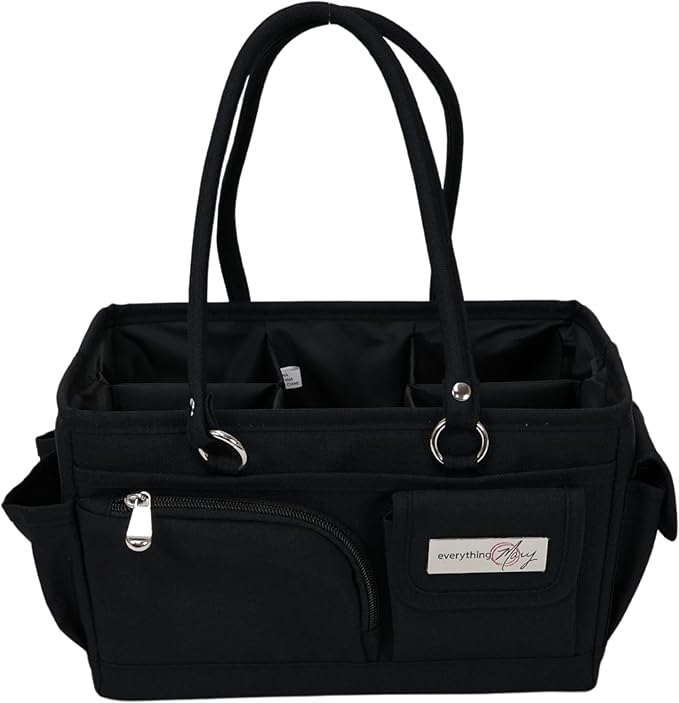 Everything Mary Junior Deluxe Store & Tote Organizer – Black Craft Tote with Handles – Collapsible Storage Caddy for Scrapbooking, Sewing, Art Supplies & DIY Creative Tools