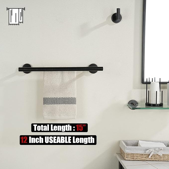 JQK Double Towel Bar Oil Rubbed Bronze, 15 Inch 304 Stainless Steel Thicken 0.8mm Towel Rack Holder for Bathroom Washcloths and Hand Towels, ORB Wall Mount, Useable Length 12 Inch, TB100L12-ORB