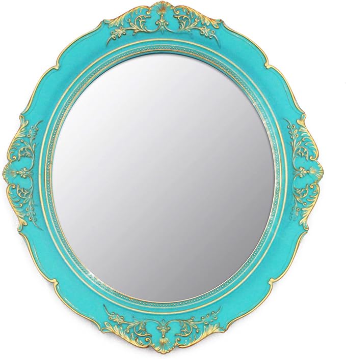 YCHMIR Vintage Decorative Wall Mirror 14.8 x 13.1 Inch Oval Mirror （Blue）