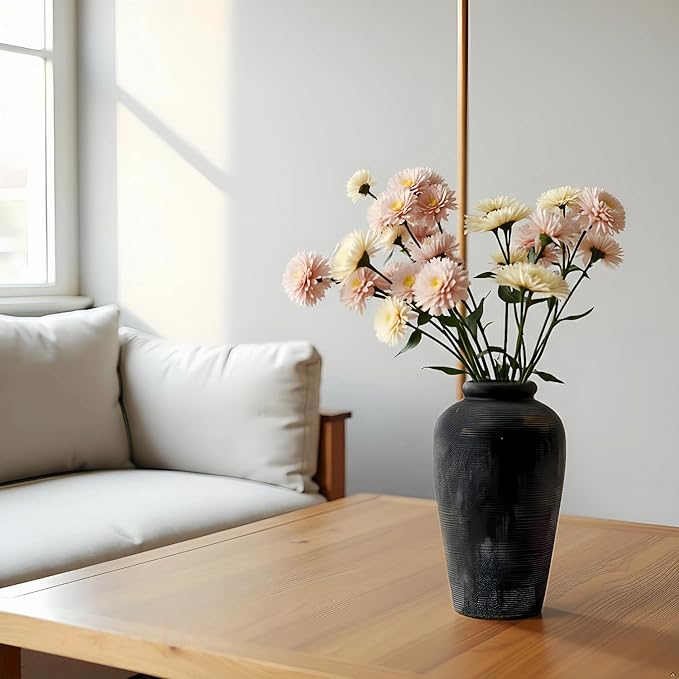 Large Ceramic Vase, 11 inch Minimalist Vase for Home Decor, Handmade Farmhouse Flower Vase for Table Centerpiece, Wedding, Living Room, Kitchen Decoration, Shelf Decor (Black)