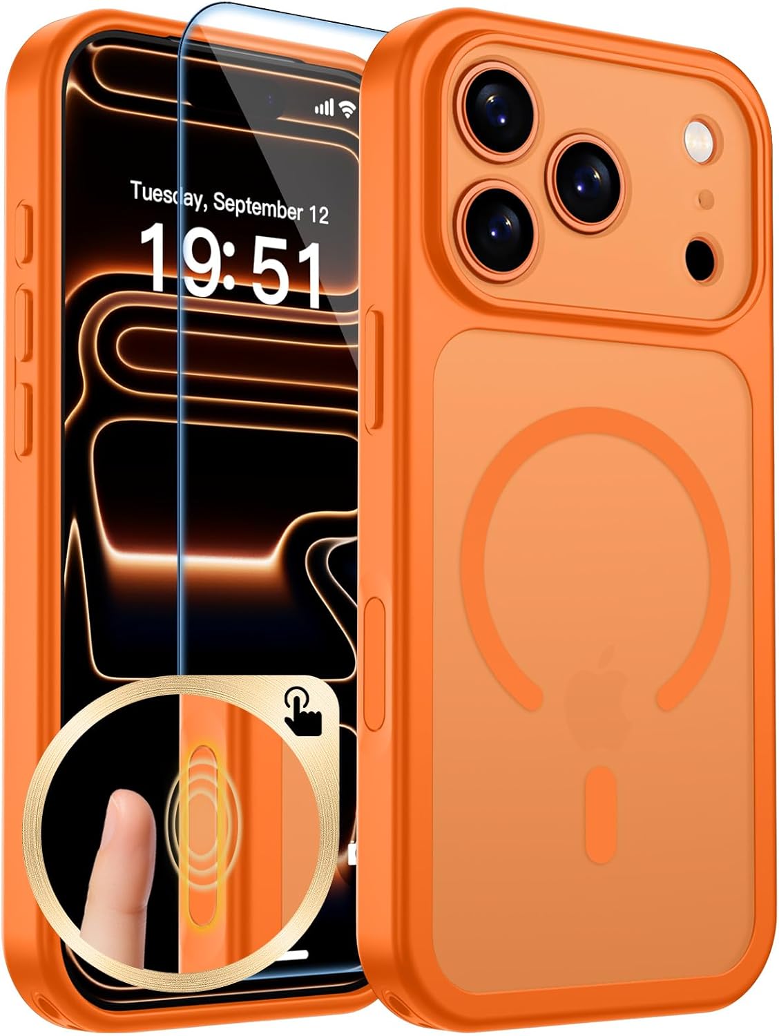 Zapica Magnetic iPhone 17 Pro Max Case - Upgraded Camera Control Button & Full Protection | Translucent Matte Shockproof Cover in Starry Orange