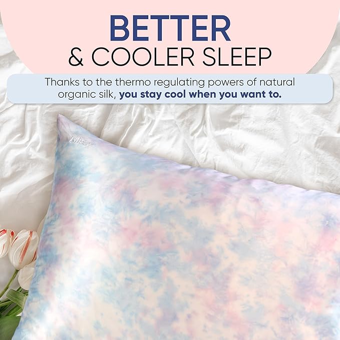 Blissy Silk Pillowcase - 100% Pure Mulberry Silk - 22 Momme 6A High-Grade Fibers - Silk Pillow Cover for Hair & Skin - Regular, Queen & King (Tie Dye, King)