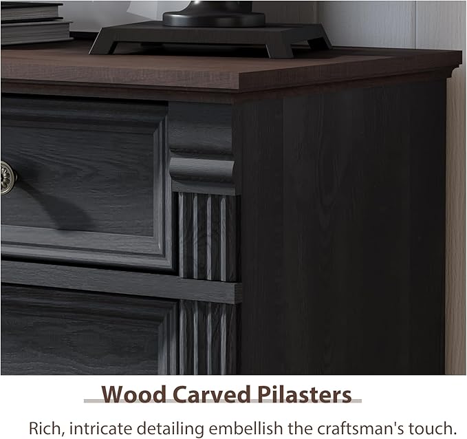 Black 6 Drawers Dresser, 47" Tall Dresser for Bedroom, Wood Rustic Tall Chest of Drawers with Chic Wood Pilasters, Farmhouse Dressers Organizer for Bedroom, Hallway