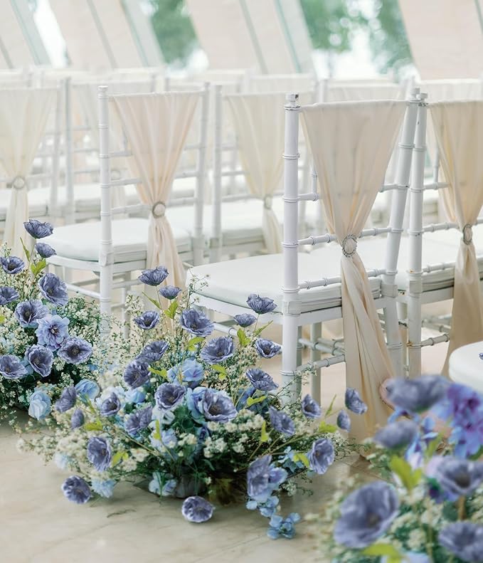 6PCS Poppies Flowers Artificial Silk Flowers 32in Artificial Poppies Dusty Blue Flowers for Wedding Home Party Table Centerpiece Arrangement Decoration (Dusty Blue)