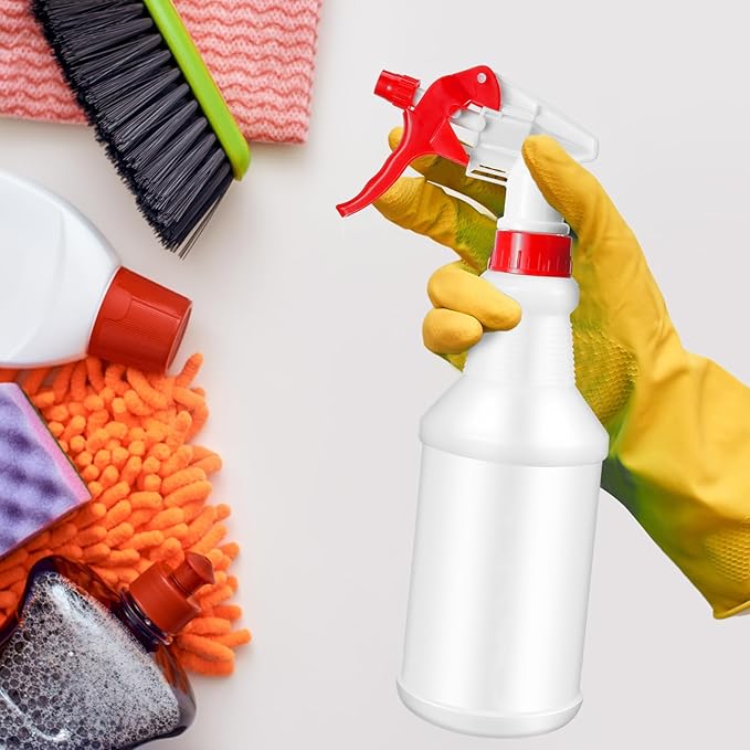 Rtteri 24 Pcs 16 Oz Plastic Spray Bottle for Cleaning Solutions Bulk Empty and Reusable Leak Proof Spraying Bottles for Cleaning, Water, Auto Details, Commercial, Bathroom(Red, White)