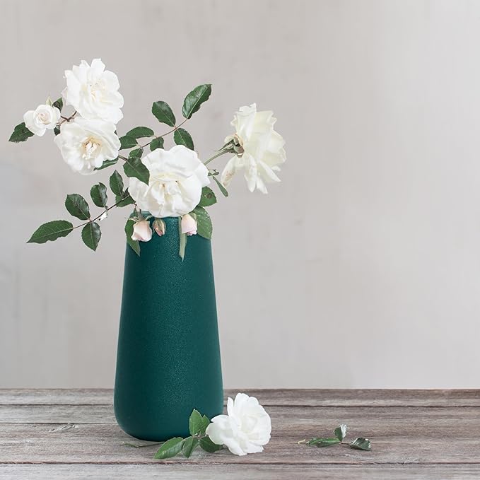 D'vine Dev 8 Inch Ceramic Flower Vase Textured Finishing, Minimalist Design for Kitchen, Bedroom, Living Room, Centerpieces, Office, Emerald Sandstone, VS-XH-C-1