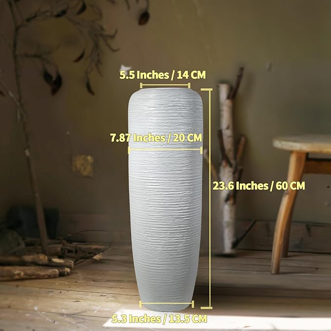 Large Rustic Ceramic Farmhouse Vase,23.6 Inch Tall Pottery Decor Floor Vases Vintage Flower Vases for Home Living Room Entryway Table Centerpiece Decor,Terracotta Vase,Wedding Gift,White