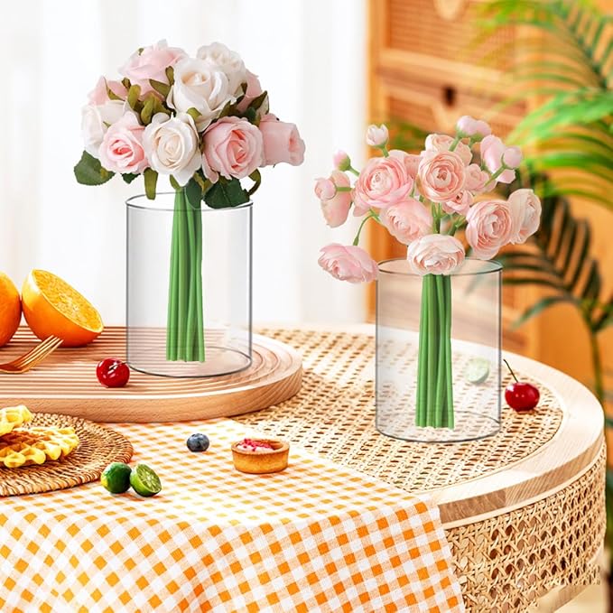 20 Pcs Plastic Vases, 4 Inch Clear Acrylic Cylinder Vase Bulk Floating Candle Holder Small Plastic Vases for Centerpiece Flowers Home Table Wedding Decor