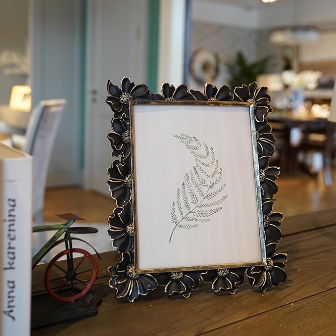 8x10 Vintage Picture Frame, Antique Black Ornate Photo Frame, for Tabletop and Wall Display, Decorative Floral Design Retro Home Decor, Old Fashioned Photo Gallery Art