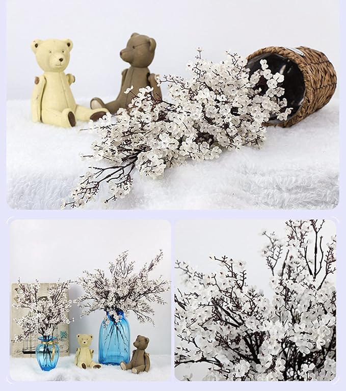 JAKY-Global 10pcs Babys Breath Artificial Flowers with Vase Gypsophila Bouquet Bulk Fake Spring Silk Flowers Real Touch Faux Floral for Home Garden Wedding Christmas Party DIY Decor (White)