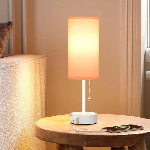 Dott Arts Table Lamp - 3-Color Bedside Lamp with Pull Chain | Pink Nightstand Light, Bulb Included