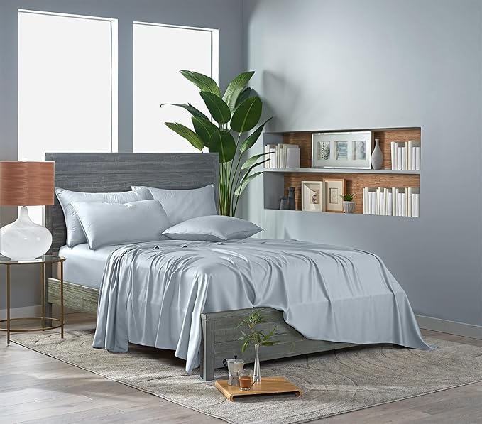 Pure Bamboo Twin Sheets, Genuine 100% Organic Viscose Derived from Bamboo Bed Sheet Set, Luxuriously Soft & Cooling, Double Stitching, 2 Year Quality Promise (Twin, Glacier)