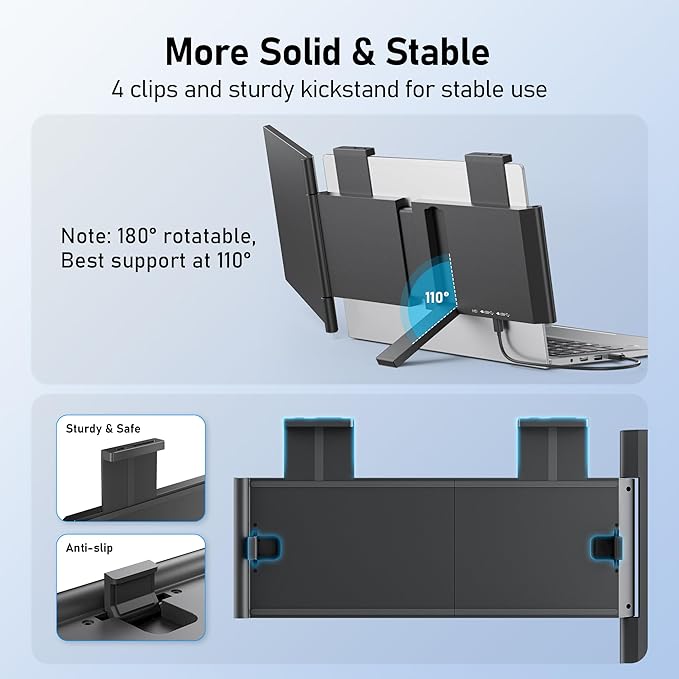 Pornitor Laptop Screen Extender, 14" FHD 1080P IPS Laptop Monitor Extender with USB C/HDMI Port, Plug and Play Dual Screen Portable Extended Monitor for 14"-16.5" Laptops
