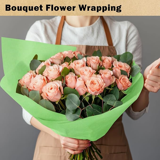 RUSPEPA Light Green Kraft Wrapping Paper Roll, 17.5"x 393"(32.8'), Recyclable Green Gift Wrap Paper for Birthday Gift Wrapping, Table Covering, Art & Craft Supplies, Easter Bouquet Flower, 80GSM
