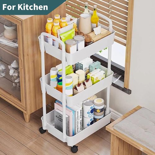 EZ COZY 3-Tier Rolling Cart - Versatile Plastic Organizer with Wheels for Nursery, Kitchen, and More | White