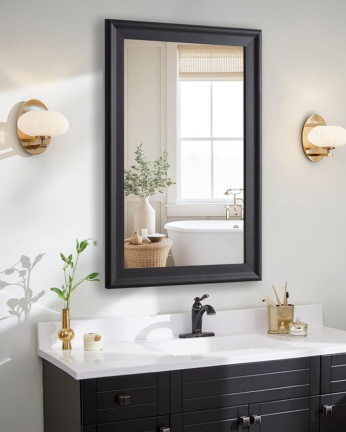 CULER Black Wood Wall Mirror for Bathroom,Rectangle Rustic Large 30 x 48 inch Hanging Vanity Mirrors with Wooden Frame for Living Room,Bedroom,Entryway